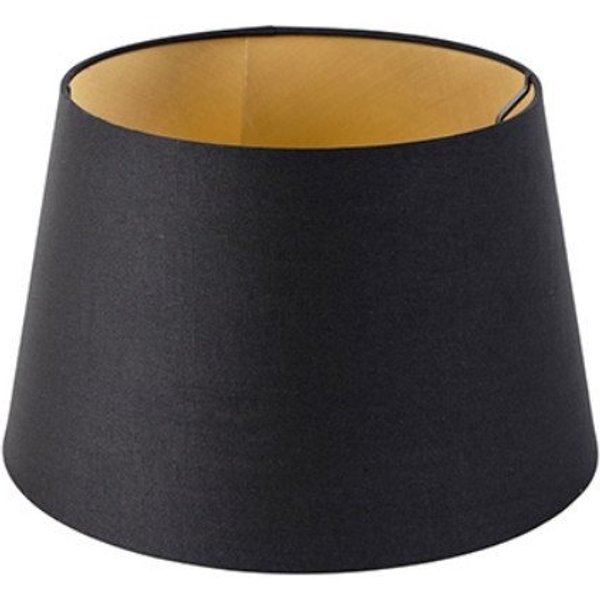 Qazqa Lampenschirm Rond schuin katoen, QAZQA Lampenschirm, Schwarz, Textil, Modern