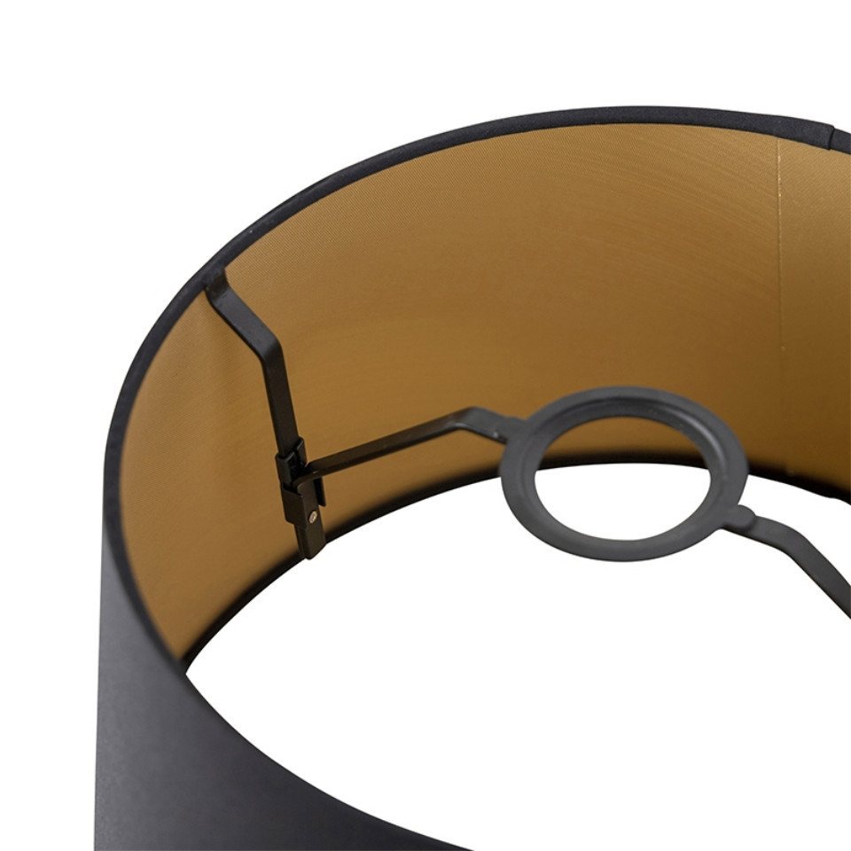 Qazqa Lampenschirm Rond schuin katoen, QAZQA Lampenschirm, Schwarz, Textil, Modern – Bild 4 von 5