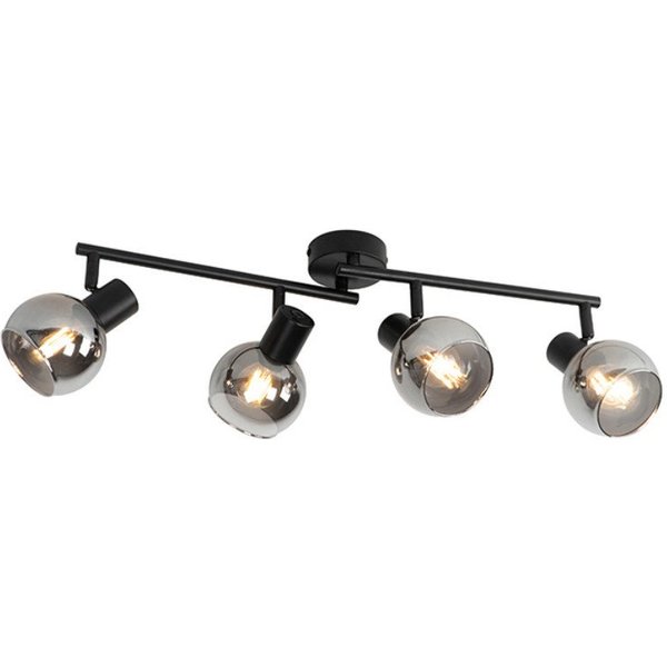 Qazqa LED Aufbaustrahler Vidro, ohne Leuchtmittel, Warmweiß, QAZQA Aufbau spot, e14, Schwarz, Glas, Art Deco