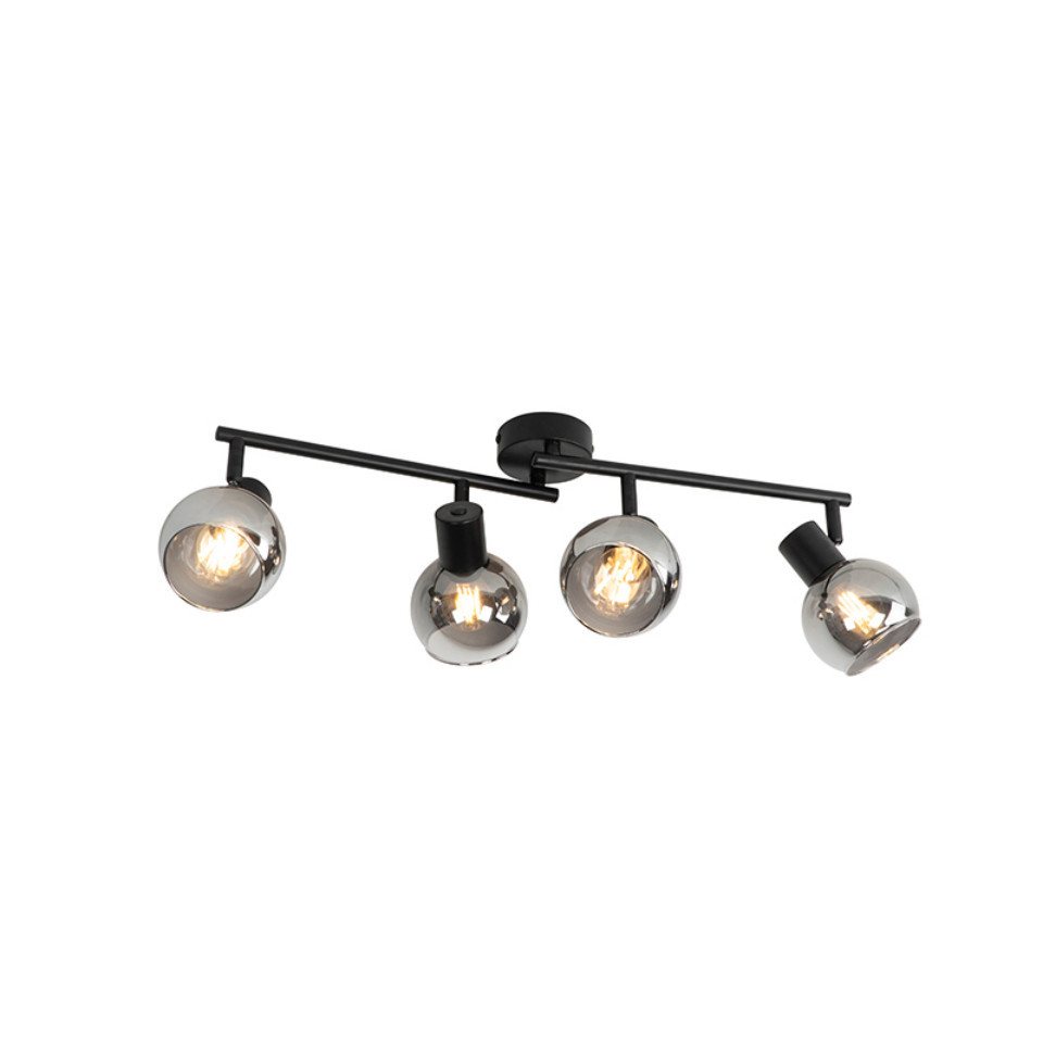 Qazqa LED Aufbaustrahler Vidro, ohne Leuchtmittel, Warmweiß, QAZQA Aufbau spot, e14, Schwarz, Glas, Art Deco – Bild 3 von 5