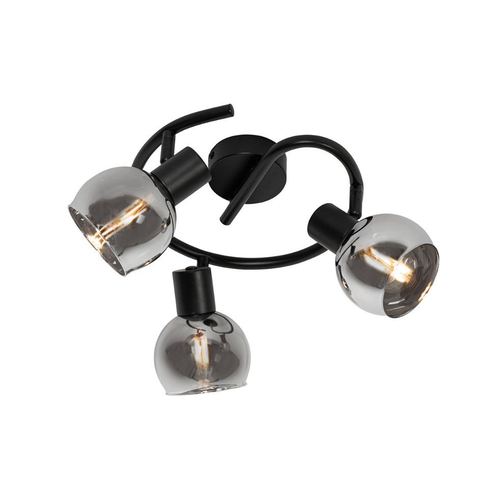 Qazqa LED Aufbaustrahler Vidro, ohne Leuchtmittel, Warmweiß, QAZQA Aufbau spot, e14, Schwarz, Glas, Art Deco – Bild 5 von 5