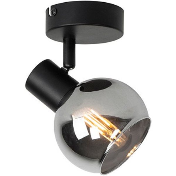 Qazqa LED Aufbaustrahler Vidro, ohne Leuchtmittel, Warmweiß, QAZQA Aufbau spot, e14, Schwarz, Glas, Art Deco
