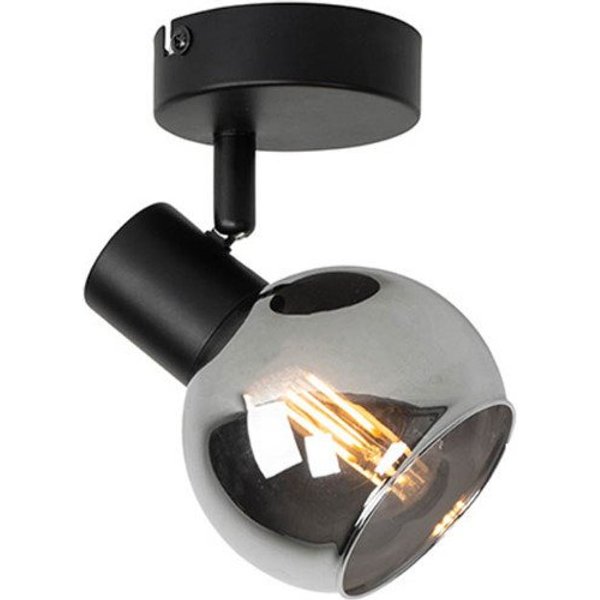 Qazqa LED Aufbaustrahler Vidro, Dimmbar, LED wechselbar, Extra-Warmweiß, QAZQA Aufbau spot, e14, Schwarz, Glas, Art Deco