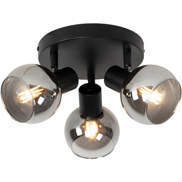 Qazqa LED Aufbaustrahler Vidro, ohne Leuchtmittel, Warmweiß, QAZQA Aufbau spot, e14, Schwarz, Glas, Art Deco
