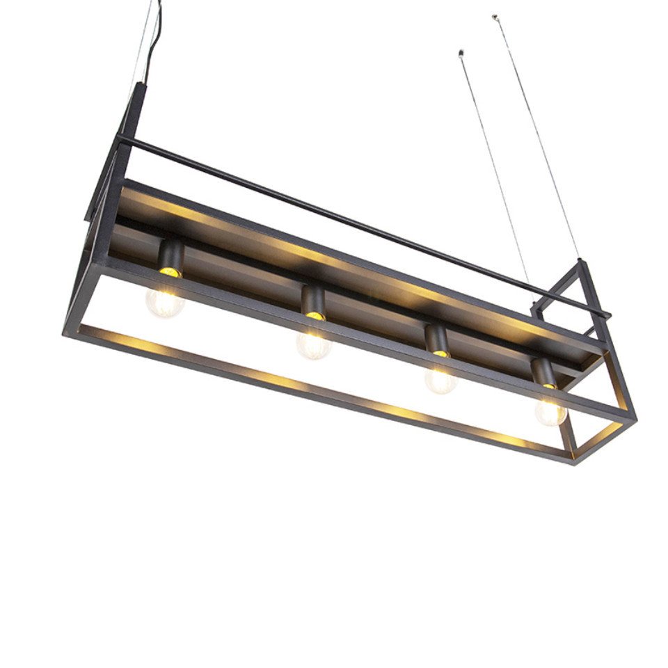 Qazqa Pendelleuchte Cage rack, ohne Leuchtmittel, Warmweiß, QAZQA Hängeleuchte, e27, Schwarz, Stahl, Industrie – Bild 4 von 5
