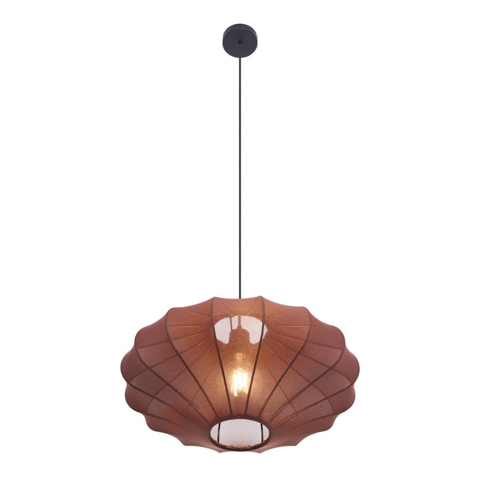 Qazqa Pendelleuchte Plu, ohne Leuchtmittel, Extra-Warmweiß, QAZQA Hängeleuchte, e27, Braun, Textil, Design – Bild 5 von 5