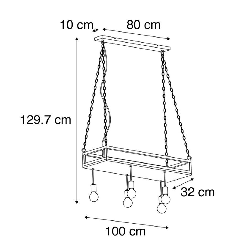 Qazqa Pendelleuchte Shelf, ohne Leuchtmittel, Warmweiß, QAZQA Hängeleuchte, e27, Schwarz, Holz, Industrie – Bild 2 von 5