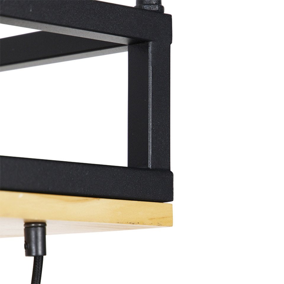 Qazqa Pendelleuchte Shelf, ohne Leuchtmittel, Warmweiß, QAZQA Hängeleuchte, e27, Schwarz, Holz, Industrie – Bild 3 von 5