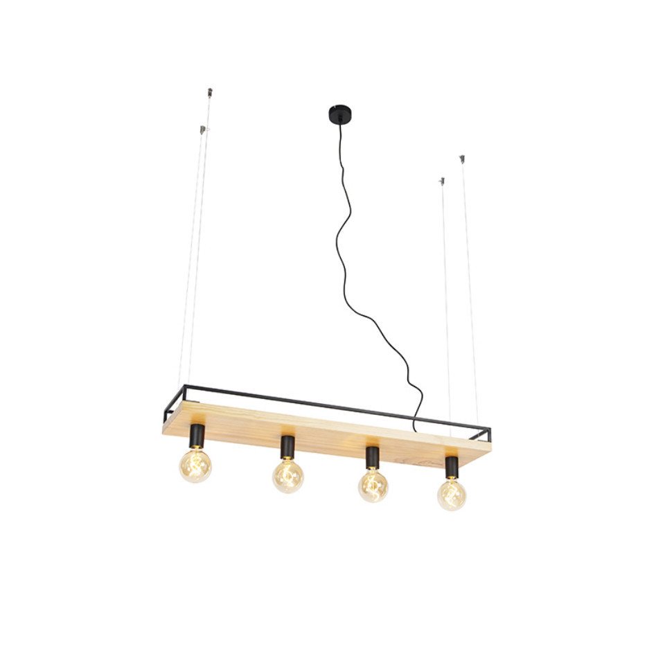 Qazqa Pendelleuchte Shelf, ohne Leuchtmittel, Warmweiß, QAZQA Hängeleuchte, e27, Schwarz, Holz, Industrie – Bild 4 von 5