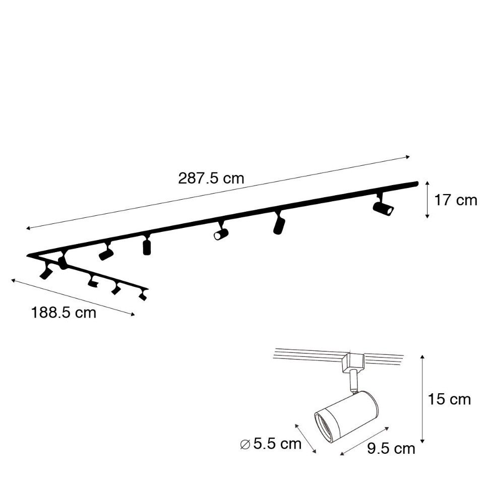 Qazqa Schienensystem-Sets Iconic jeana, ohne Leuchtmittel, Warmweiß, QAZQA Schienen leuchte, gu10, Schwarz, Aluminium, Modern – Bild 2 von 5