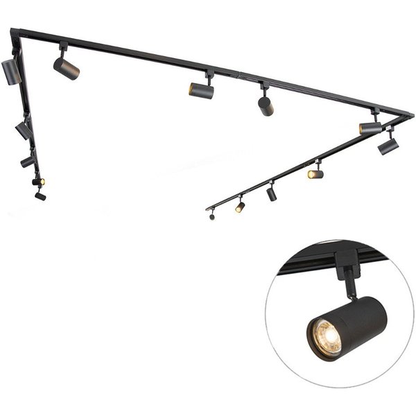 Qazqa Schienensystem-Sets Iconic jeana, Dimmbar, LED wechselbar, Extra-Warmweiß, QAZQA Schienen leuchte, gu10, Schwarz, Stahl, Modern