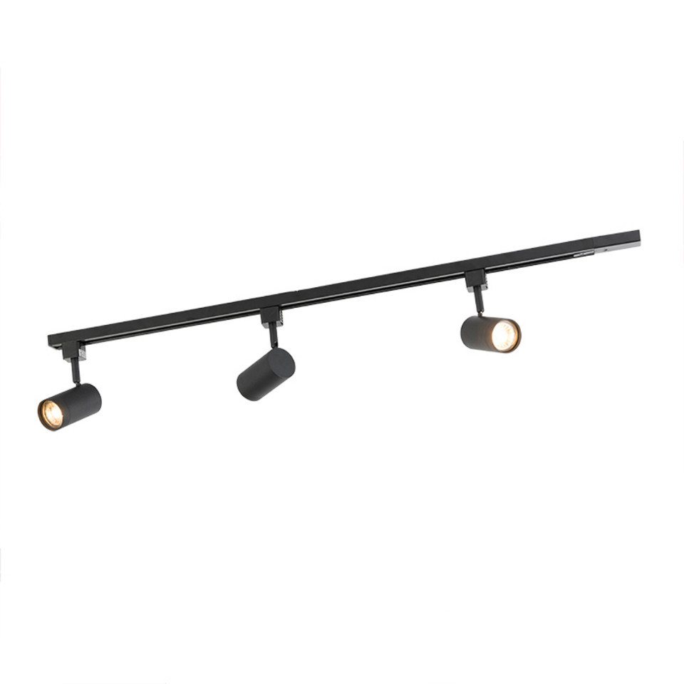 Qazqa Schienensystem-Sets Jeana, ohne Leuchtmittel, GU10, Schwarz, Modern, Stahl, Deckenstrahler 3-flammig – Bild 2 von 5