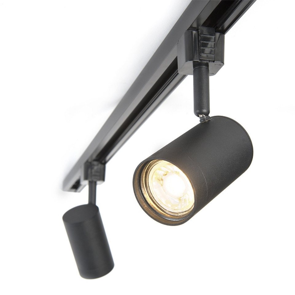 Qazqa Schienensystem-Sets Jeana, ohne Leuchtmittel, GU10, Schwarz, Modern, Stahl, Deckenstrahler 3-flammig – Bild 4 von 5