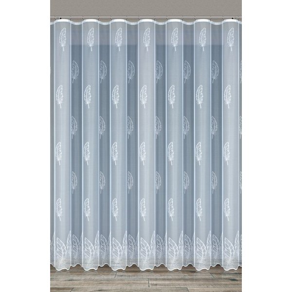 QBTEXTIL Gardine Feder-Motiv, Jacquard-Stoff, Modell 35697, Kräuselband, halbtransparent