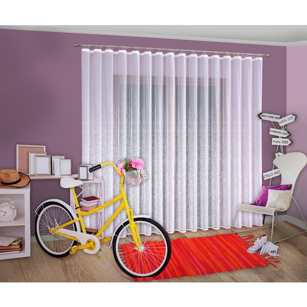 QBTEXTIL Gardine Store Vorhang Modell 33340 Weiß Modern-Motive, Kräuselband
