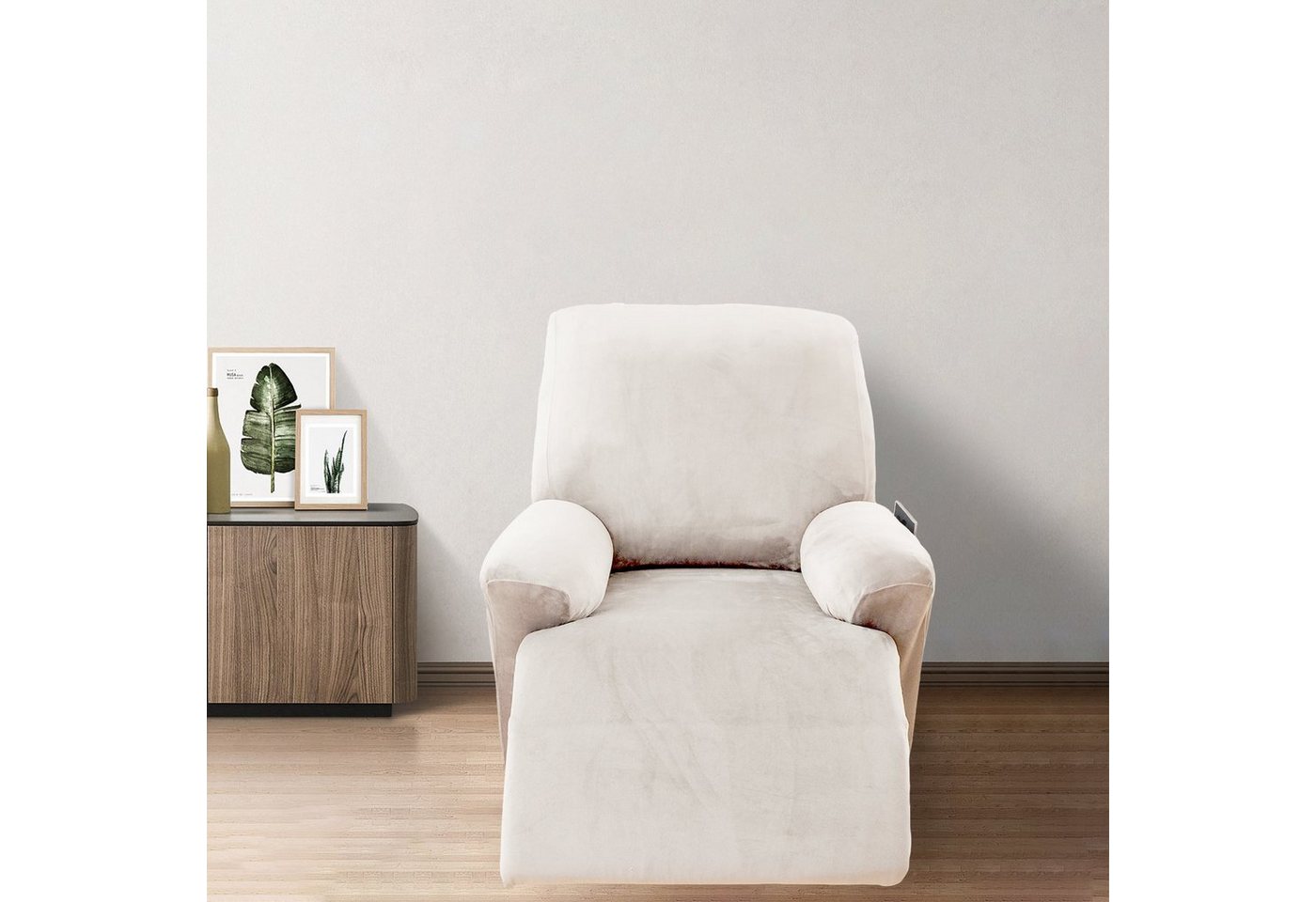 Qelus Relaxsesselhusse Samt Strecken Sesselschoner,Sessel überzug für Relaxsessel 1 Stück, Elastisch,Waschbar,Seitentaschen-Design,Sesselschoner Mit Armlehne – Bild 2 von 5