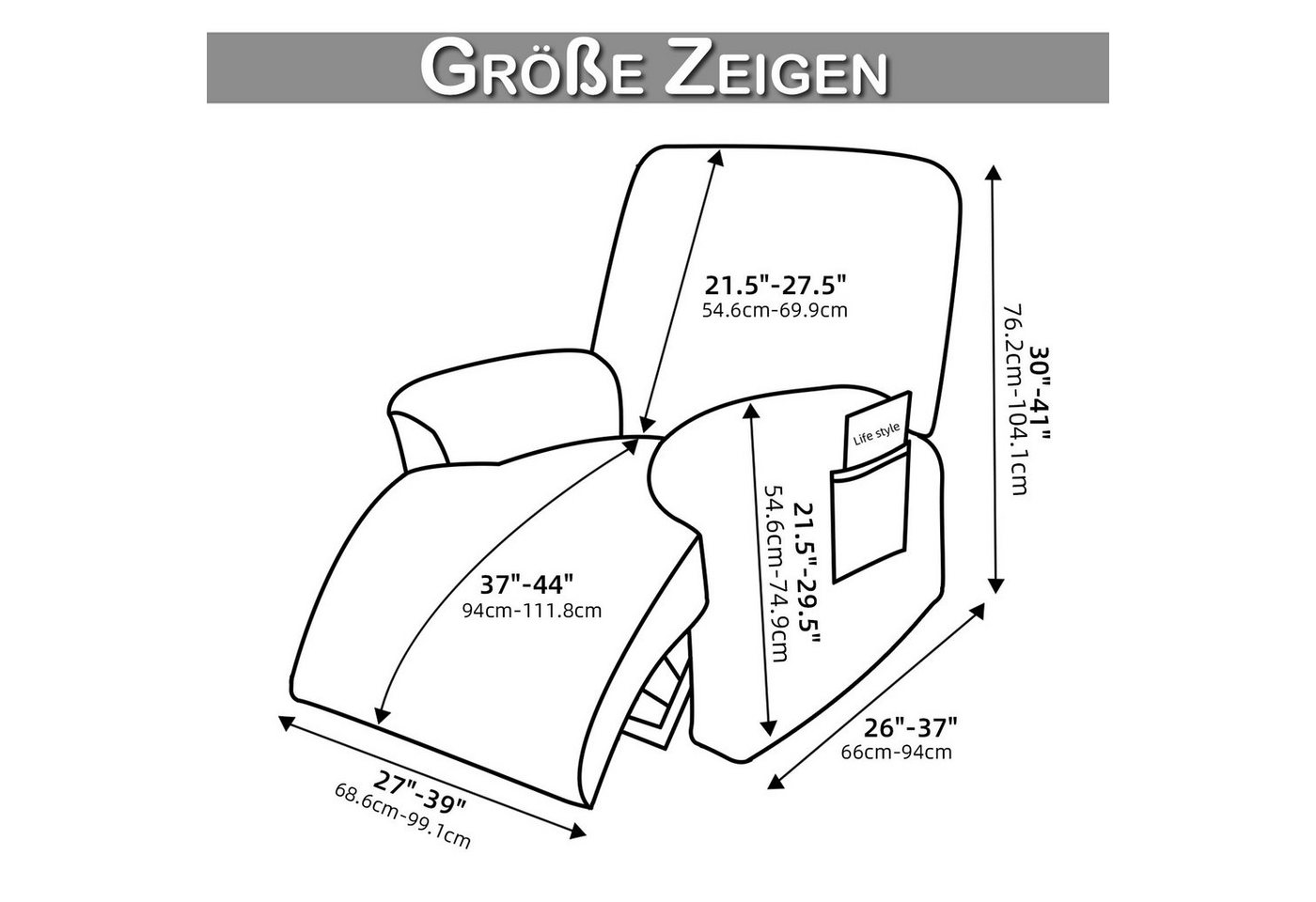 Qelus Relaxsesselhusse Samt Strecken Sesselschoner,Sessel überzug für Relaxsessel 1 Stück, Elastisch,Waschbar,Seitentaschen-Design,Sesselschoner Mit Armlehne – Bild 4 von 5