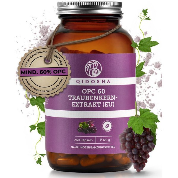 QIDOSHA Traubenkernextrakt OPC Kapseln, 240 St., 119.0 g, 240 Kapseln im Braunglas