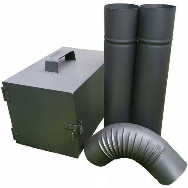 QLS Räucherofen Feuerstelle, Set, 1x Feuerstelle, 2x Rohr, 1x Rohrbogen, Räuchereiset Rohre Rohrbogen Grillen Räuchern Garten Set