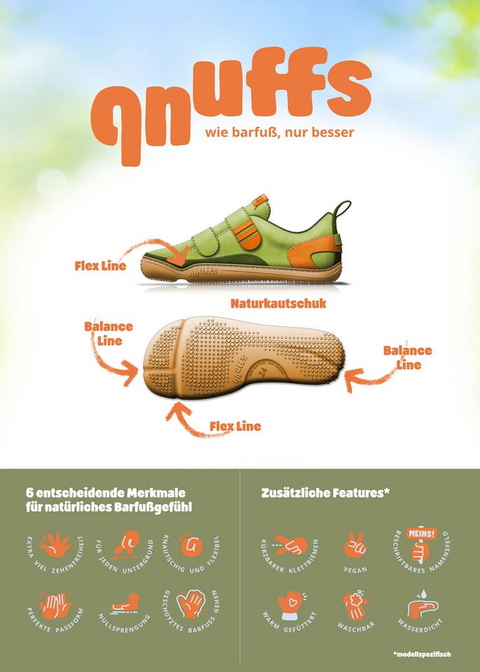 qnuffs Erle Barfußschuh Klettschuh, Halbschuh, Sneaker mit Kontrastbesätzen – Bild 2 von 5