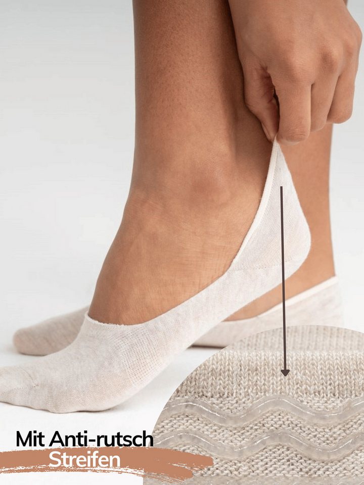 QOLONIA Füßlinge Füsslinge Damen unsichtbar, Ballerina Socken mit Silikon, 6 Paar 35-42 (Set, 6 Paar) Silikonstreifen an der Ferse für sicheren Halt, unsichtbar – Bild 4 von 5