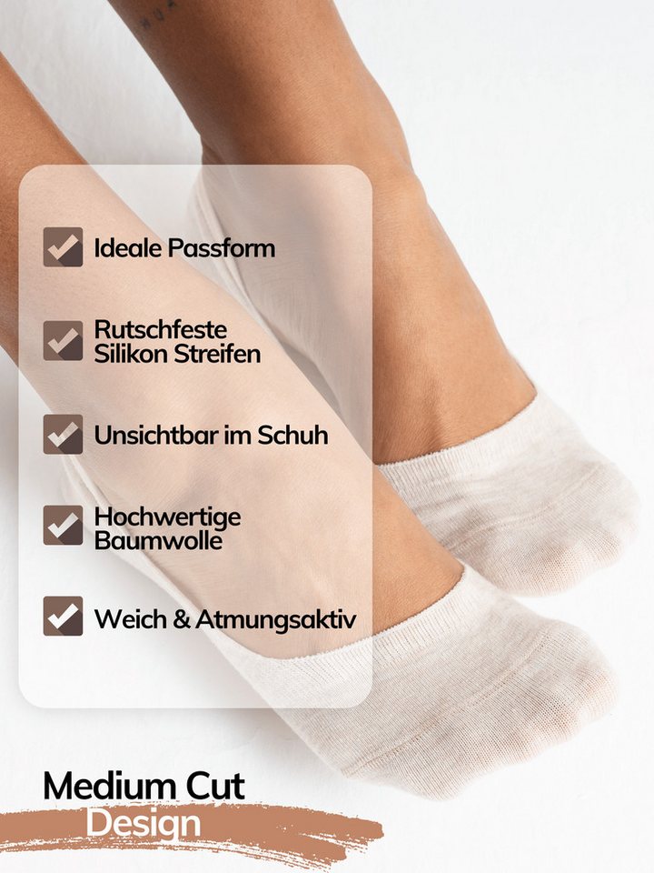 QOLONIA Füßlinge Füsslinge Damen unsichtbar, Ballerina Socken mit Silikon, 6 Paar 35-42 (Set, 6 Paar) Silikonstreifen an der Ferse für sicheren Halt, unsichtbar – Bild 5 von 5