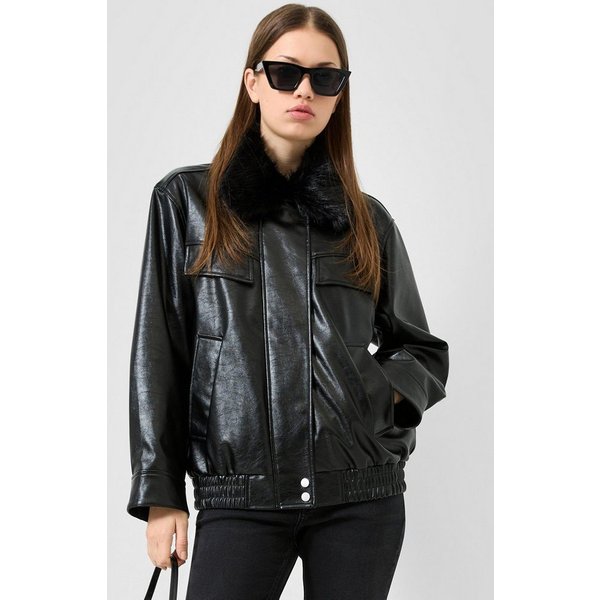 QS Funktionsjacke Outdoor-Jacke Jacke in Lederoptik mit abnehmbaren Fellkragen