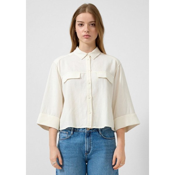 QS Kurzarmbluse Bluse Leinenmix-Bluse