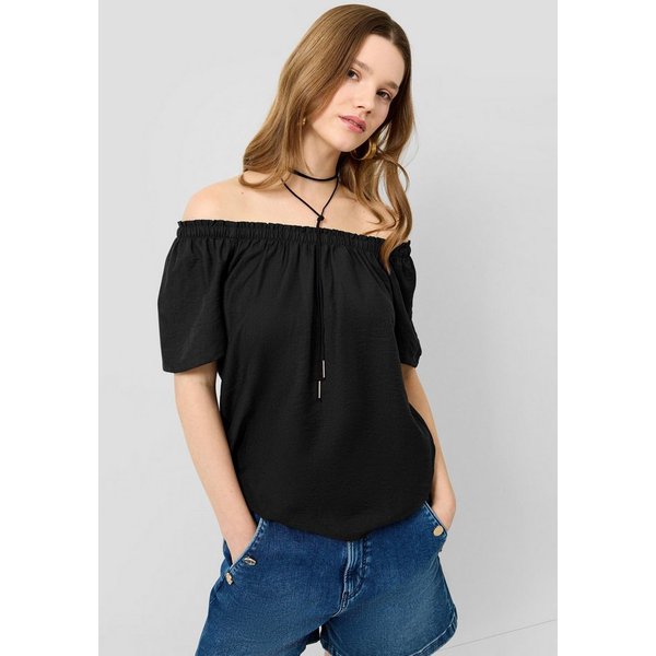 QS Kurzarmbluse Bluse Viskosemix-Bluse mit Carmenausschnitt