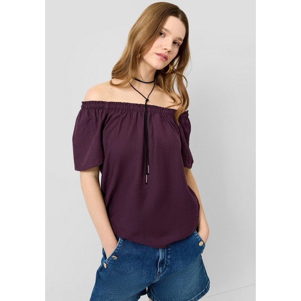 QS Kurzarmbluse Bluse Viskosemix-Bluse mit Carmenausschnitt