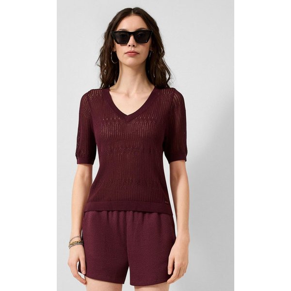QS Kurzarmpullover Strickpullover Leicht transparentes Strickshirt