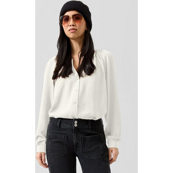 QS Langarmbluse Bluse Tunikabluse mit Spitze am Ausschnitt
