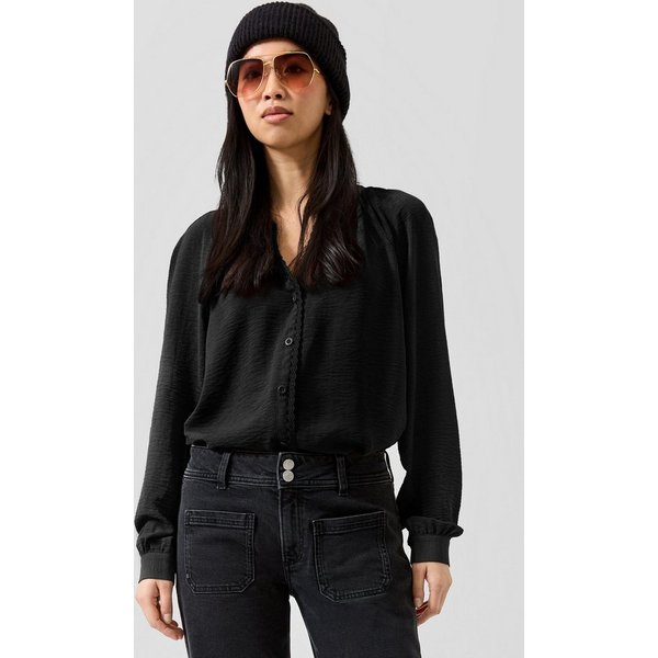 QS Langarmbluse Bluse Tunikabluse mit Spitze am Ausschnitt