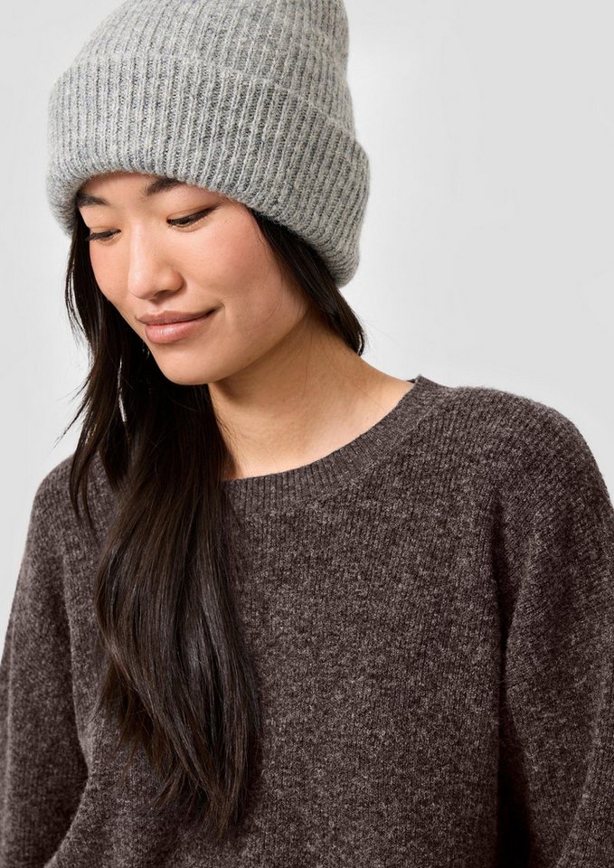 QS Longpullover Strickpullover Cropped Pullover in Ripp-Optik, Vanessa Mai – Bild 4 von 5