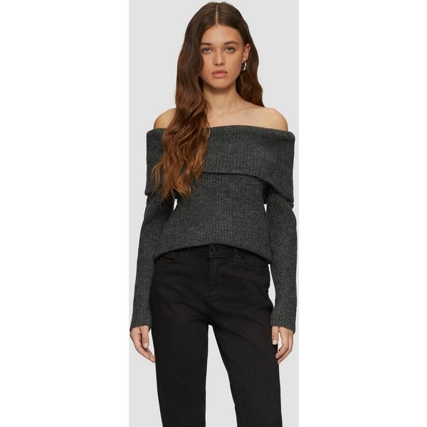 QS Longpullover Strickpullover Rippstrickpullover mit Offshoulder-Ausschnitt