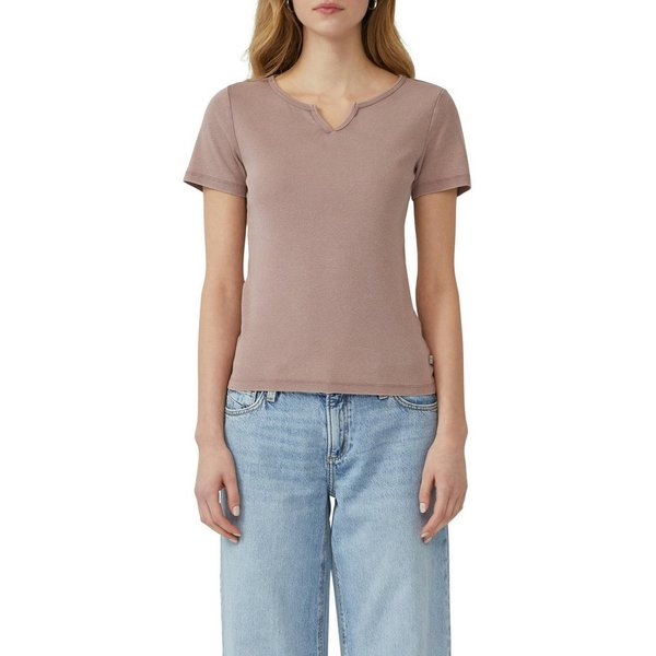 QS T-Shirt in Ripp-Optik und mit Splitneck
