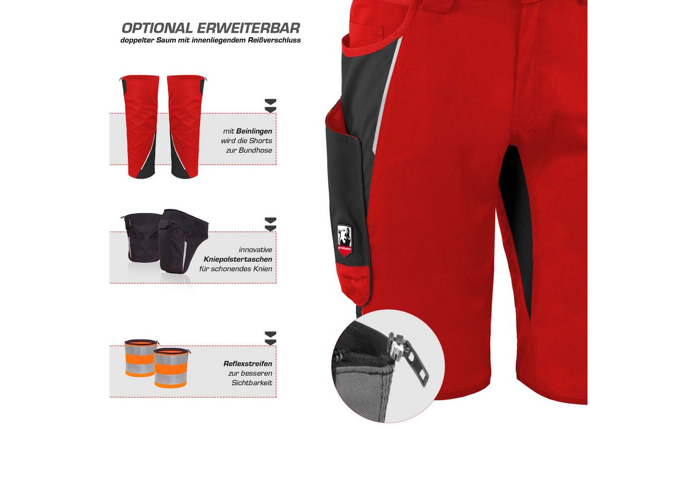 Qualitex Workwear Arbeitsshorts ZIP-ON-BUNDLE IRON Shorts + Beinlinge aus Lyocell, Cordura & Stretch (2-tlg) modern kurze Arbeitshose - 13 Taschen - Strapazierf – Bild 4 von 5