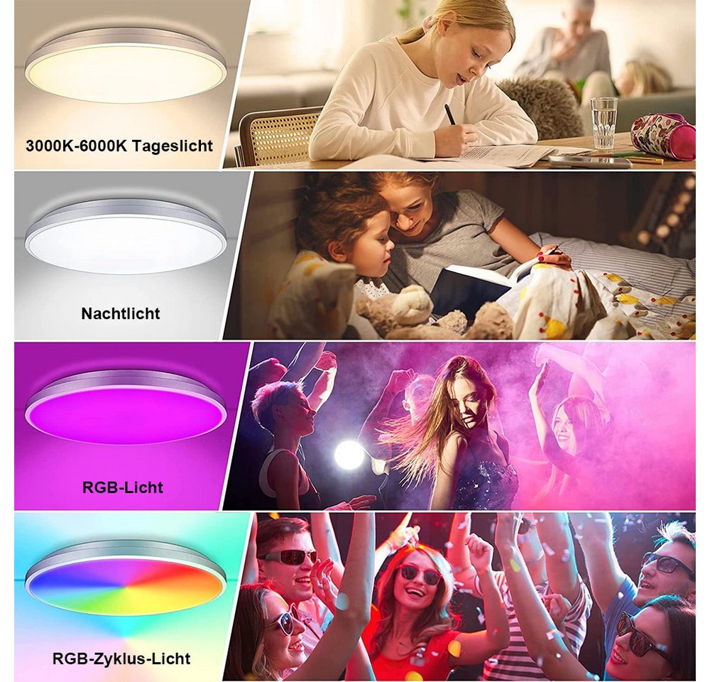 Qualra Deckenleuchte 3000-6000K RGB LED Deckenleuchte Memory Funktion Dimmbar Deckenlampe, mit Fernbedienung 24W für Schlafzimmer Kinderzimmer Küche Wohnzimmer – Bild 2 von 5