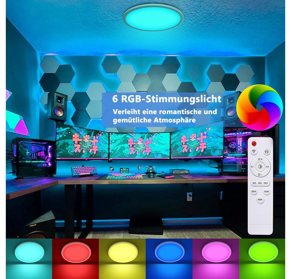 Qualra Deckenleuchte 3000-6000K RGB LED Deckenleuchte Memory Funktion Dimmbar Deckenlampe, mit Fernbedienung 24W für Schlafzimmer Kinderzimmer Küche Wohnzimmer – Bild 4 von 5