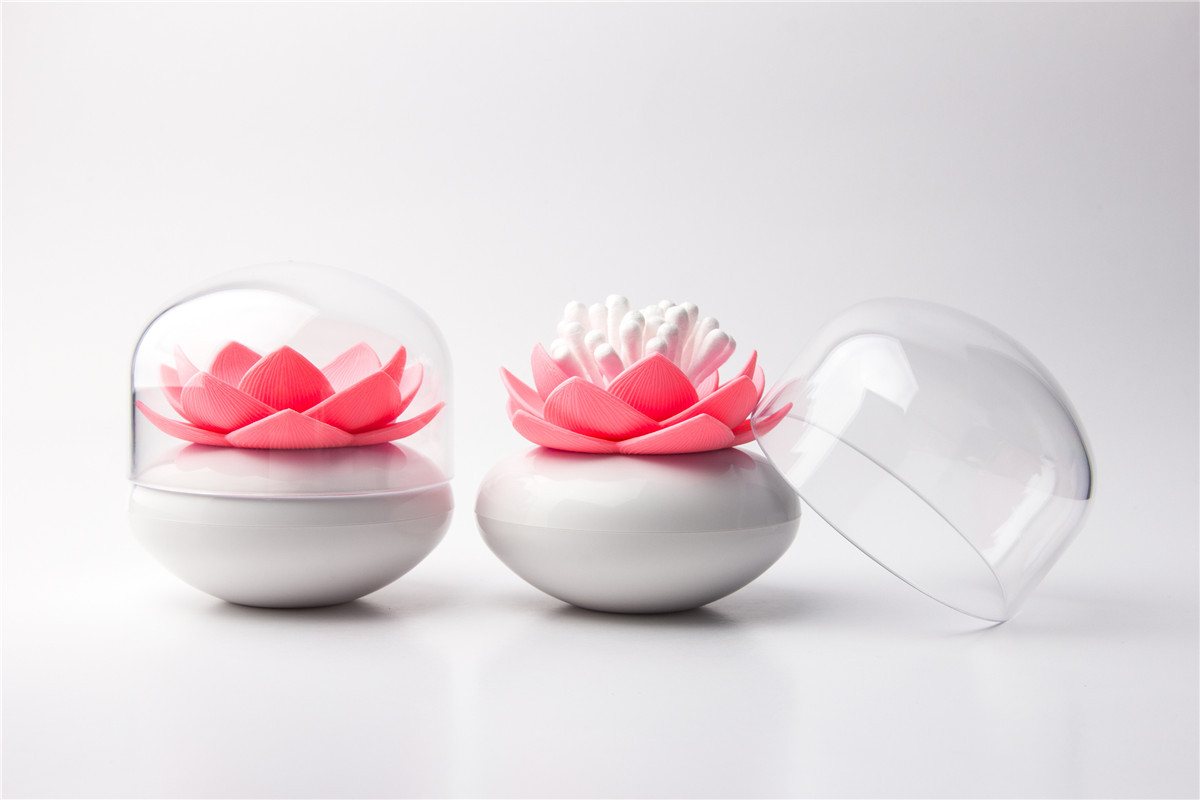 Qualy Design Wattestäbchenspender Lotus Blume, (Wattestäbchenhalter, hygienisch und dekorativ, 1-tlg., Kunststoff, ca. Ø 8 x 8 cm), Watte Stab Behälter Bad WC W – Bild 2 von 4