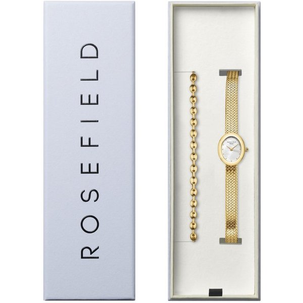 ROSEFIELD Quarzuhr ROSEFIELD Mini Oval + Kaffeebohnen-Armband Geschenkset für Damen