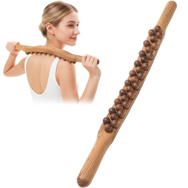 QUBEBU Nacken-Massagegerät Holz-Gua-Sha-Massageroller 31 Perlen, 58cm, Nacken- & Körpermassage, Für Muskelentspannung Massage Nacken Rücken Bauch Beine Arme 1-t