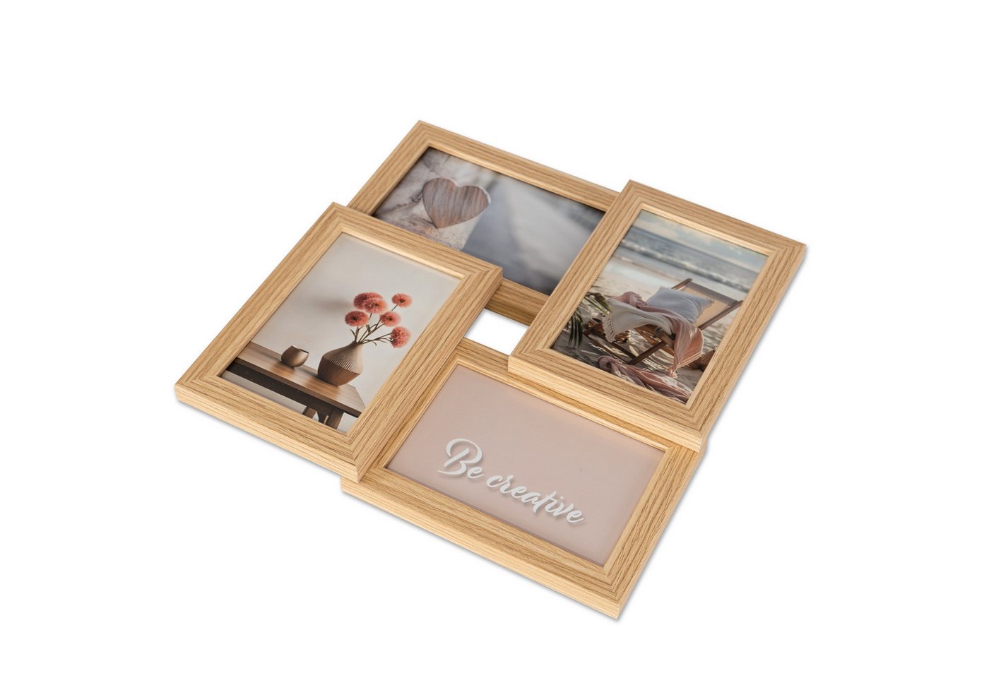 queence Bilderrahmen Collage Rahmen 3D Holz in braun, für 4 Bilder (1 St), Platz für 4 Fotos in 10x15cm – Bild 3 von 5
