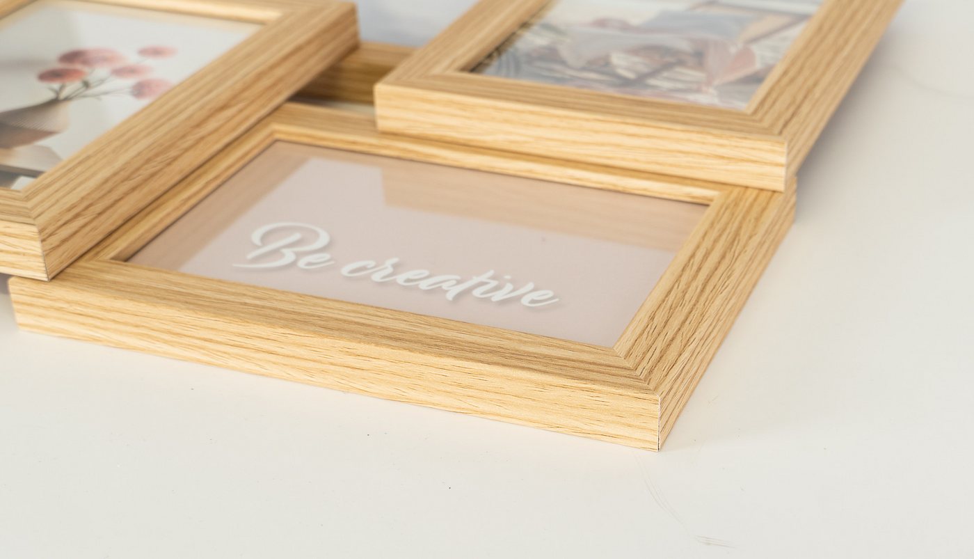 queence Bilderrahmen Collage Rahmen 3D Holz in braun, für 4 Bilder (1 St), Platz für 4 Fotos in 10x15cm – Bild 4 von 5