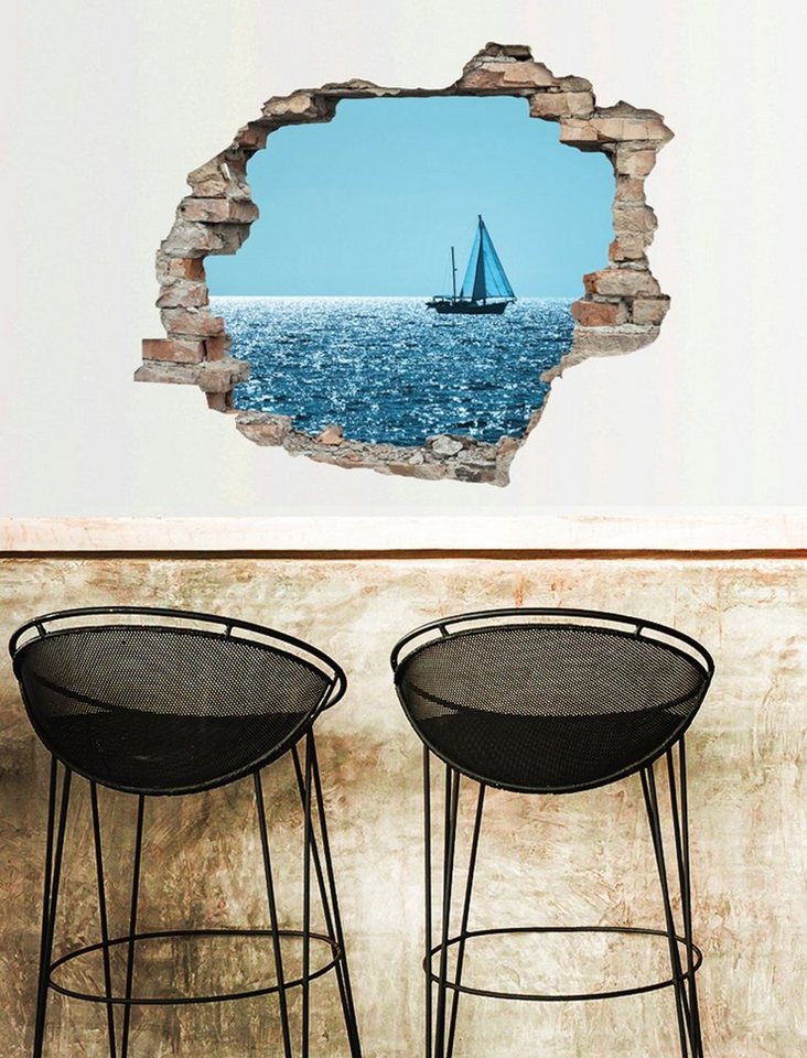 queence Wandtattoo Segelboot (1 St), Wandsticker, Wandbild, selbstklebend, 3D, Wanddurchbruch – Bild 2 von 4