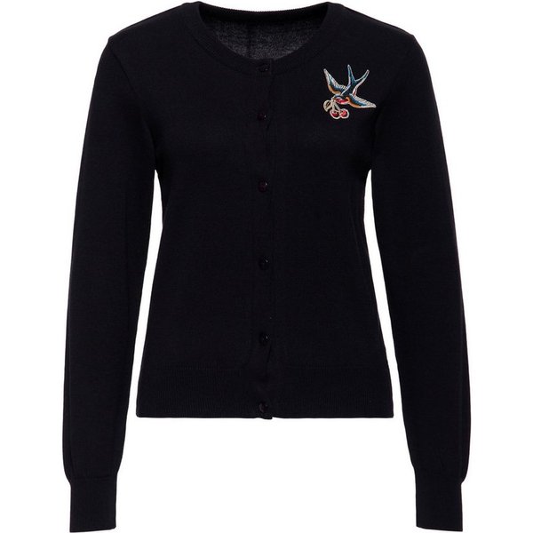 QueenKerosin Strickjacke Swallow and Cherry mit Bruststickerei