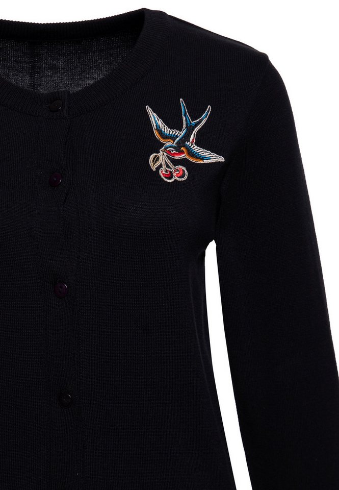 QueenKerosin Strickjacke Swallow and Cherry mit Bruststickerei – Bild 3 von 4