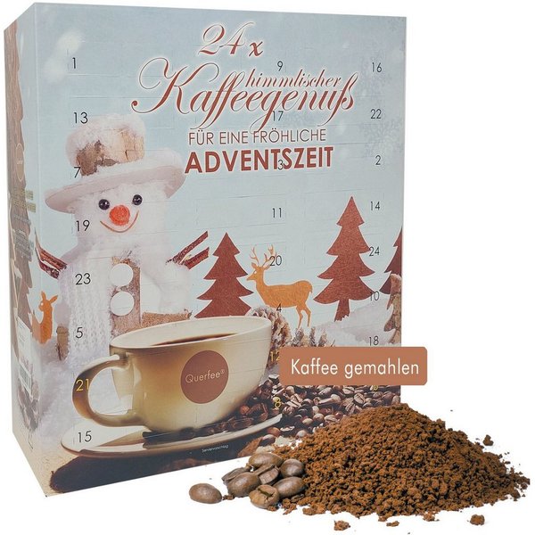 Quertee Lebensmittel-Adventskalender Kaffee-Adventskalender 2026 - 24 verschiedene Kaffees, gemahlen
