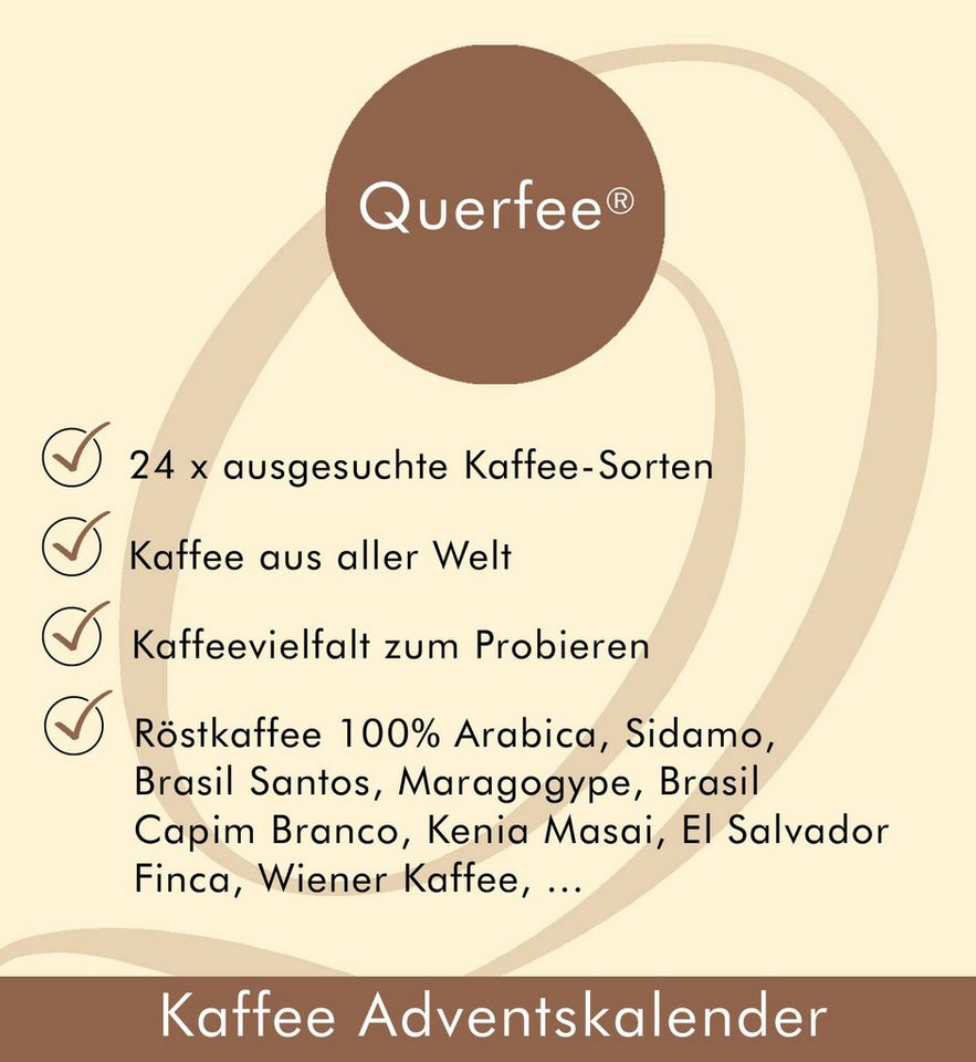 Quertee Lebensmittel-Adventskalender Kaffee-Adventskalender 2026 - 24 verschiedene Kaffees, gemahlen – Bild 4 von 4