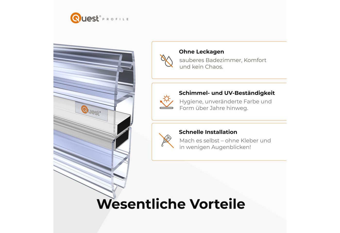 Quest Duschdichtung Magnetdichtung gerade, 200 cm, 2 Stück, L: 200,00 cm, (Packung, 2-St), für 6-8 mm Glas, 200 cm, transparent – Bild 4 von 5